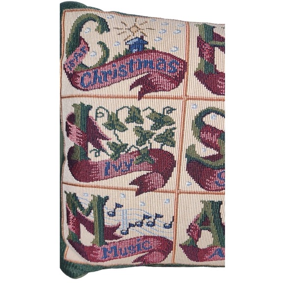 Christmas Alphabet Needlepoint Pillow With Green Back - Picture 2 of 7